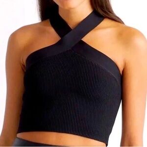 Abercrombie & Fitch Black Ribbed Cross-Neck Crop Top